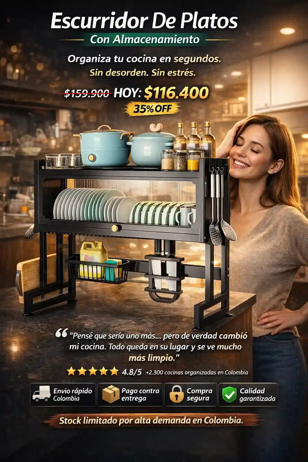 Escurridor de platos con almacenamiento